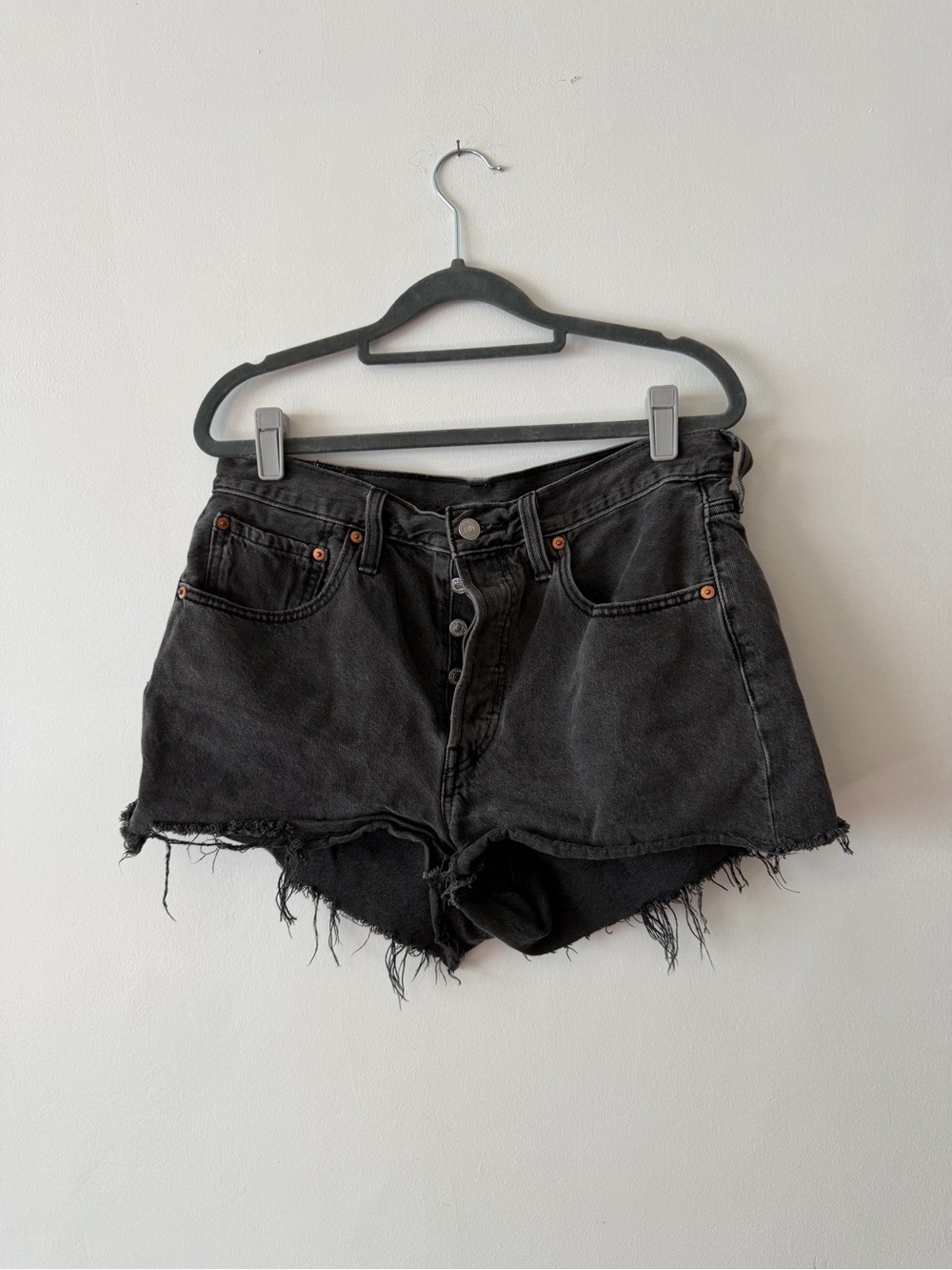 Levi's Black Distressed Button-Fly Denim Levi’s 501 Shorts 30